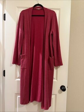 Stylive Open-Front Ribbed Long Cardigan - Heathered Red